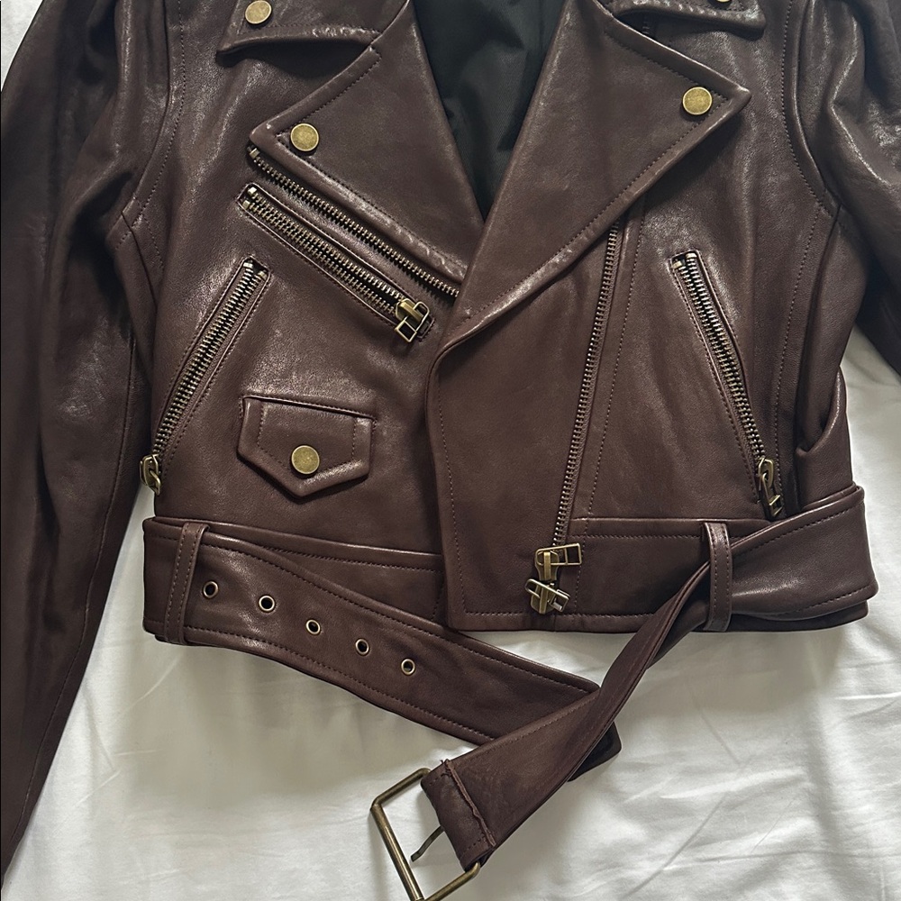Veronica Beard Chocolate Leather Jacket - Picture 3 of 4